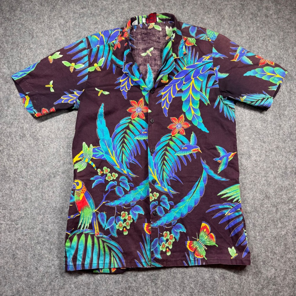 Witts End Mens M Tropical Parrot Print‎ Cotton Button Down Shirt USA Made